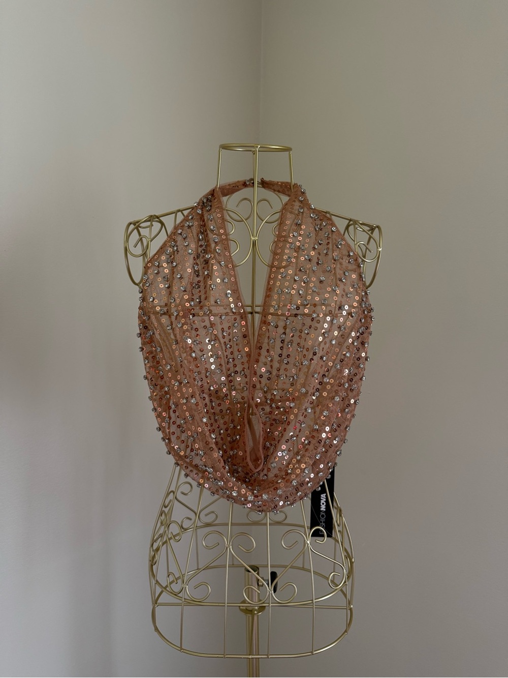 Fashion Nova nude mesh Sequin Halter top